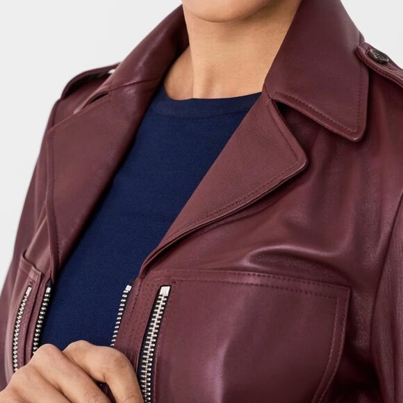 NWT- DVF Denzel Lamb Leather Jacket in Oxblood, sz 8, Brand New w Tags attached - Picture 5 of 10